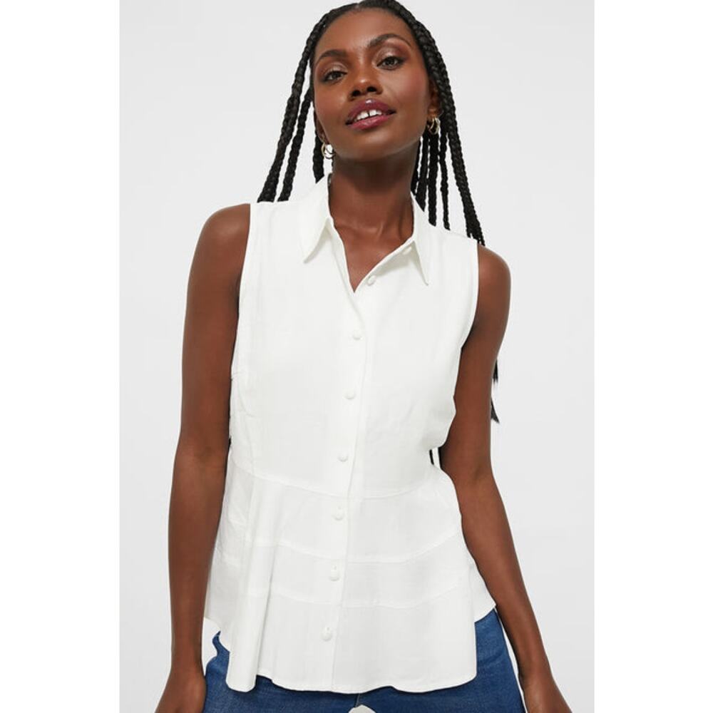 Tuckernuck White Sleeveless Button-Front Collared Top Wore once like new !❤️